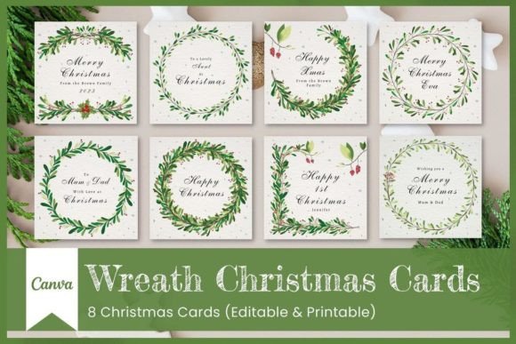 8 Wreath Christmas Cards Canva Template Review