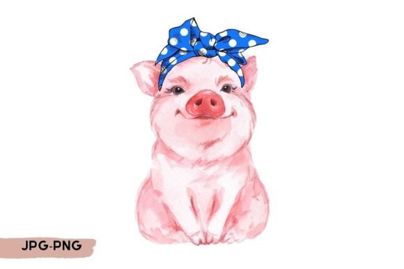 Blue Bandana Pig PNG for T-Shirt Designs