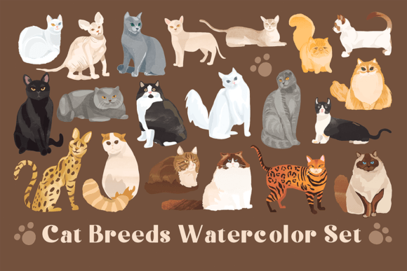 Cat Breeds Watercolor Set: A Soft, Expressive Design Kit for Pet-Themed Branding