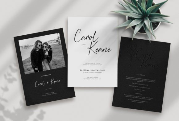 Elegant Black and White Wedding Card: A Versatile Print Template for Local Branding
