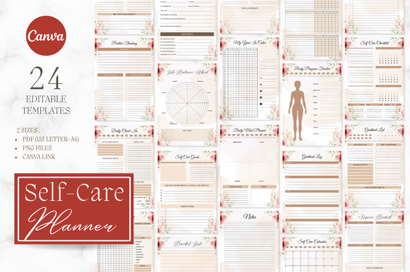 Floral Serenity: Testing the Editable Flowers Selfcare CANVA Planner in Real Embroidery Projects