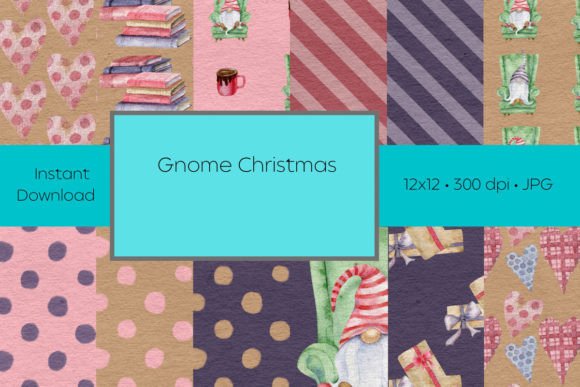 Gnome Christmas Digital Paper Patterns for Branding