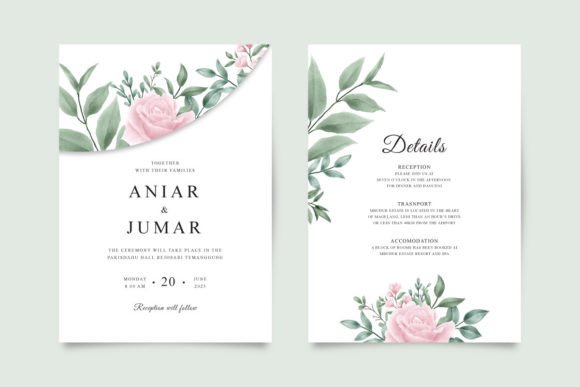 Minimalist Wedding Invitation with Roses Print Templates