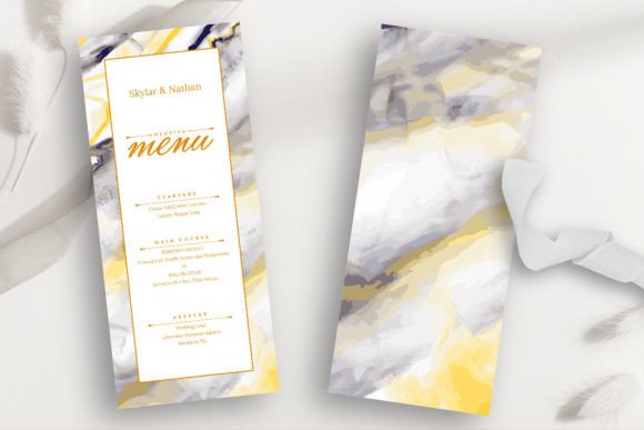 Modern Yellow Marble Wedding Menu Card