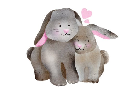 Two Bunnies in Love Watercolor for Valentine's Day Sales