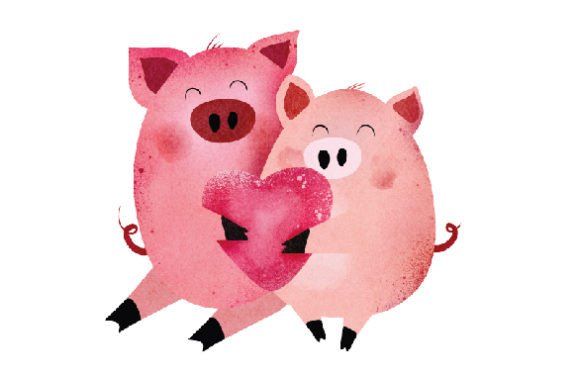 Two Piggies in Love, Watercolor – A Sweet Valentine’s Day Design for Bloggers and Publishers