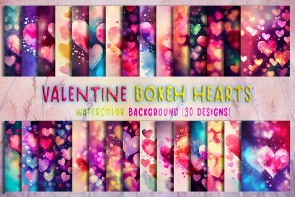Valentine Bokeh Hearts Background Bundle for Crafters