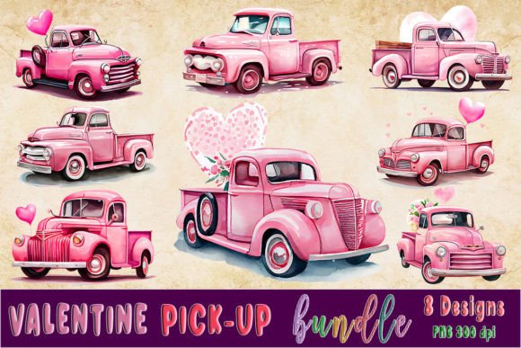 Valentine Vintage Pick-up Clipart Bundle for Crafts