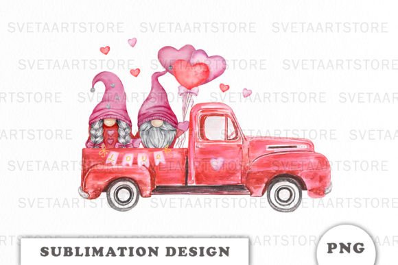 Valentines Gnomes Truck Clipart PNG for Crafts