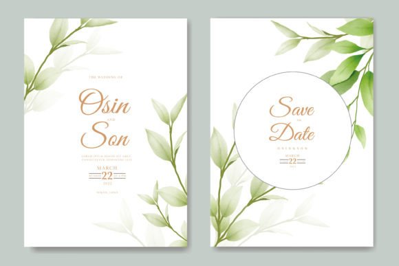 Wedding Invitation Card Green Leaves Print Templates