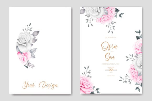 Wedding Invitation Card with Floral Rose Print Templates