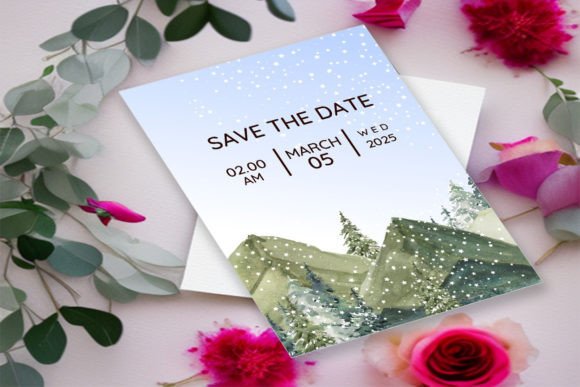 Winter Mountain Wedding Card Vector for Print Templates